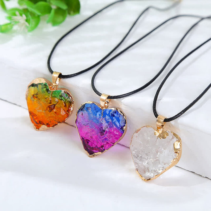 Collier créatif en cristal de fluorite en forme de cœur