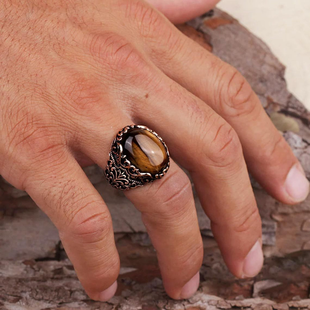 Bague en pierre précieuse œil de tigre Olivenorma pour homme