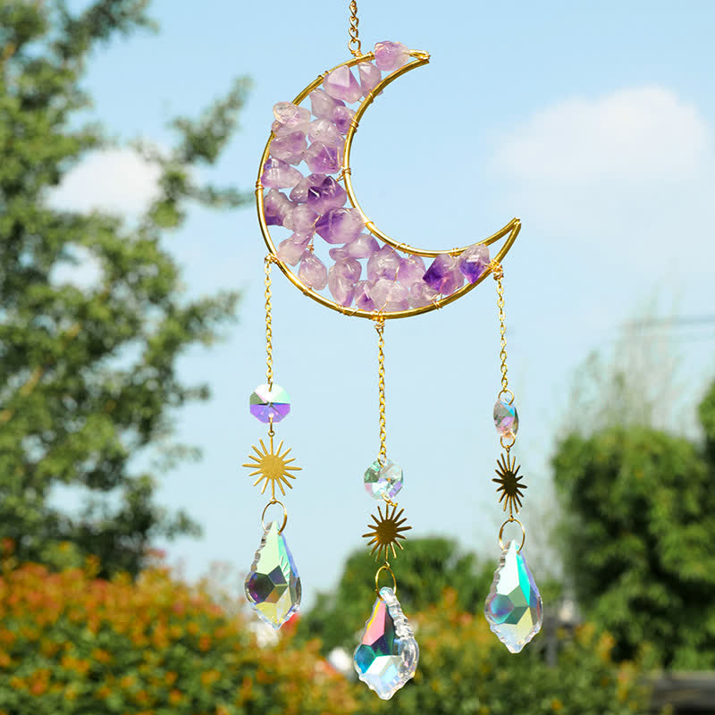 Capteur de soleil en cristal d'améthyste et de lune Olivenorma