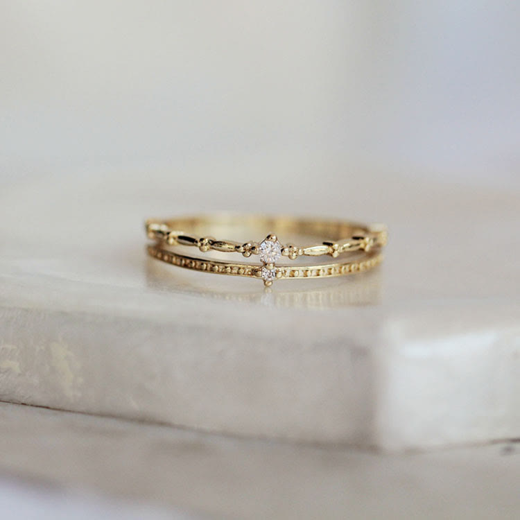 Bague à deux canapés en argent sterling S925 avec zircon blanc Olivenorma