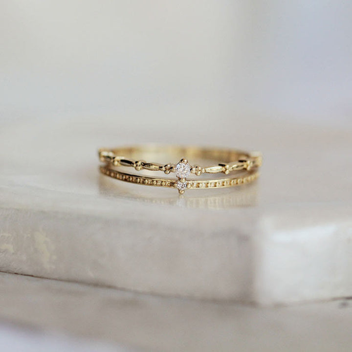 Bague à deux canapés en argent sterling S925 avec zircon blanc Olivenorma