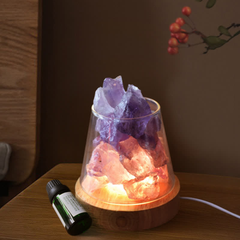 Lampe en cristal ou en sel rose de l'Himalaya en forme de coupe de feu Olivenorma