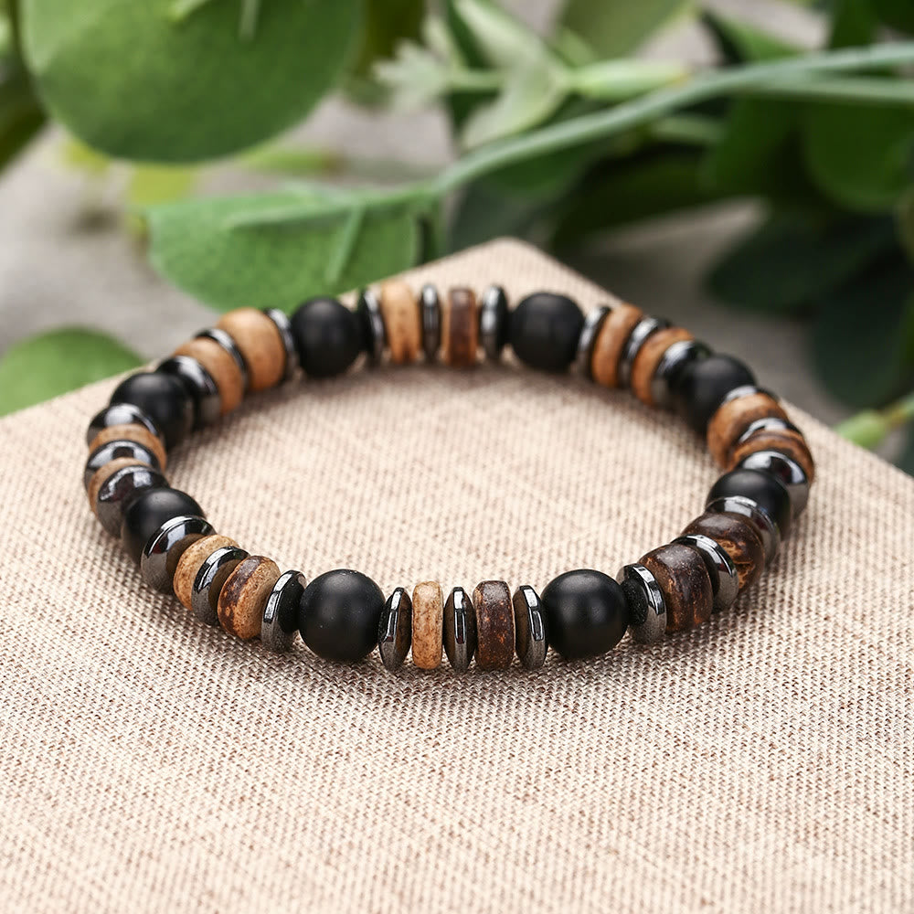 Bracelet de perles en onyx noir, hématite et bronzite de 8 mm Olivenorma