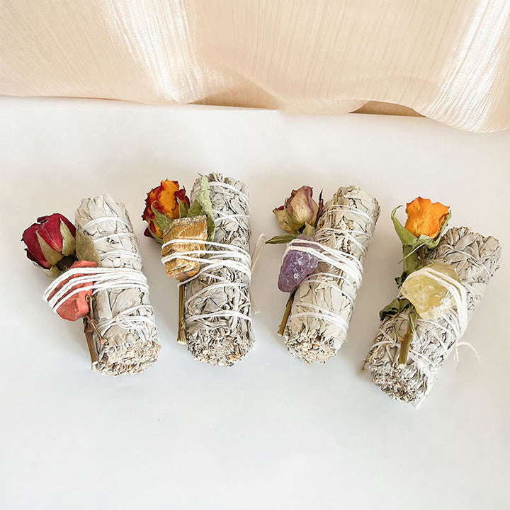 Olivenorma Plante en cristal naturel Rose Fleurs séchées Sauge blanche
