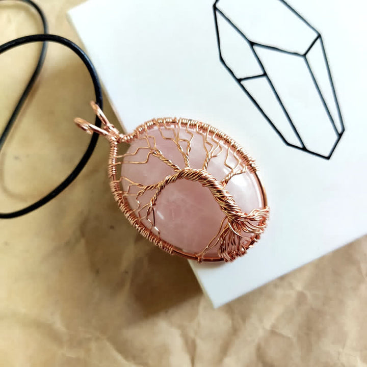 Collier ovale en pierre précieuse arbre de vie œil de tigre Olivenorma