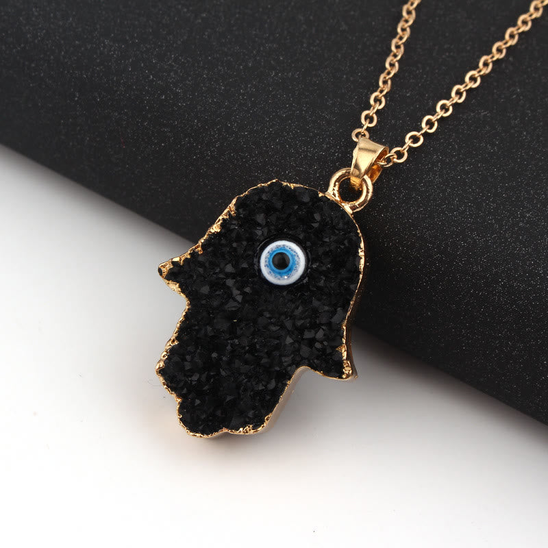 Collier Olivenorma Hamsa Evil Eye Obsidian Cristal Clair