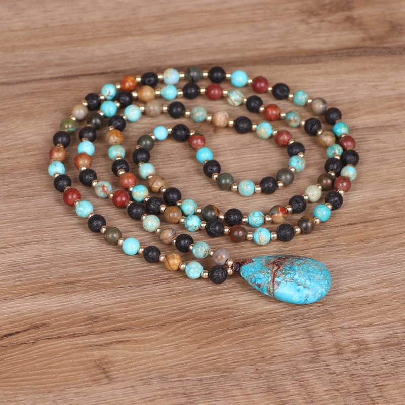 Collier Mala avec pendentif en forme de goutte turquoise Olivenorma