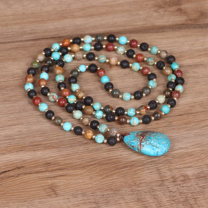 Collier Mala avec pendentif en forme de goutte turquoise Olivenorma