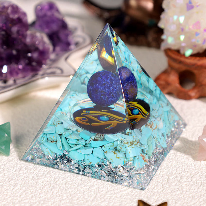 Pyramide d'orgone en sodalite bleue et turquoise Olivenorma
