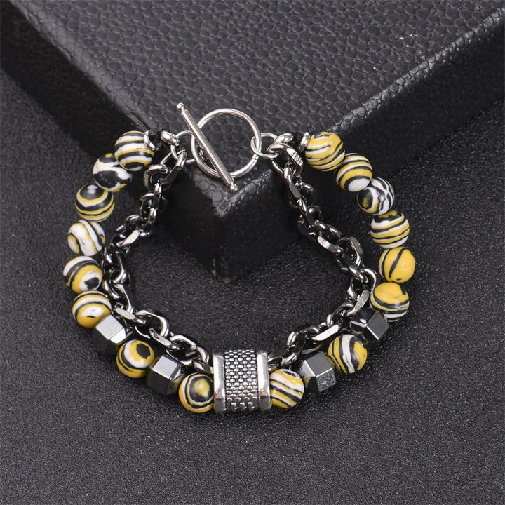 Bracelet chaîne en titane avec pierre malachite Olivenorma 8 mm