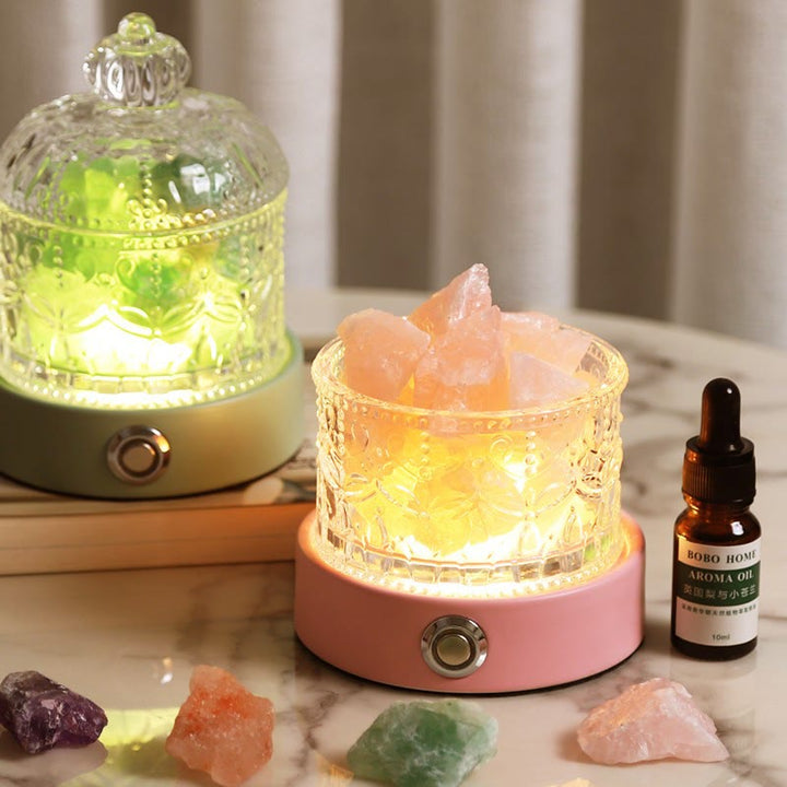 Lampe d'aromathérapie en cristal transparent amazonite et quartz rose Olivenorma