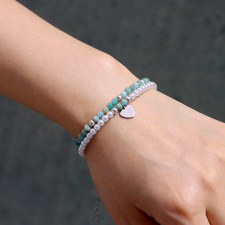 Bracelet double couche avec breloque en forme de cœur et pierre à facettes Olivenorma