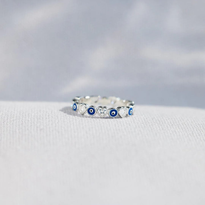 Bague Olivenorma en argent sterling S925 avec zircon blanc et cœur œil mauvais