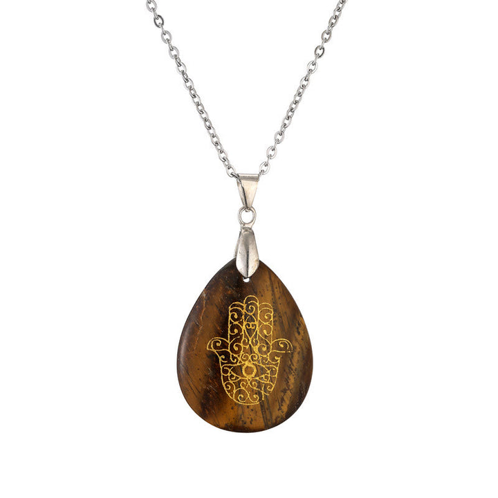 Collier pendentif Hamsa en cristal naturel en forme de goutte Olivenorma