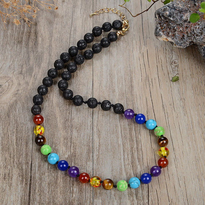 Collier de perles porte-bonheur en pierre naturelle Olivenorma 7 chakras