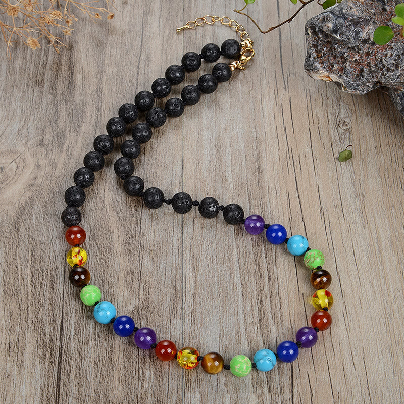 Collier de perles porte-bonheur en pierre naturelle Olivenorma 7 chakras