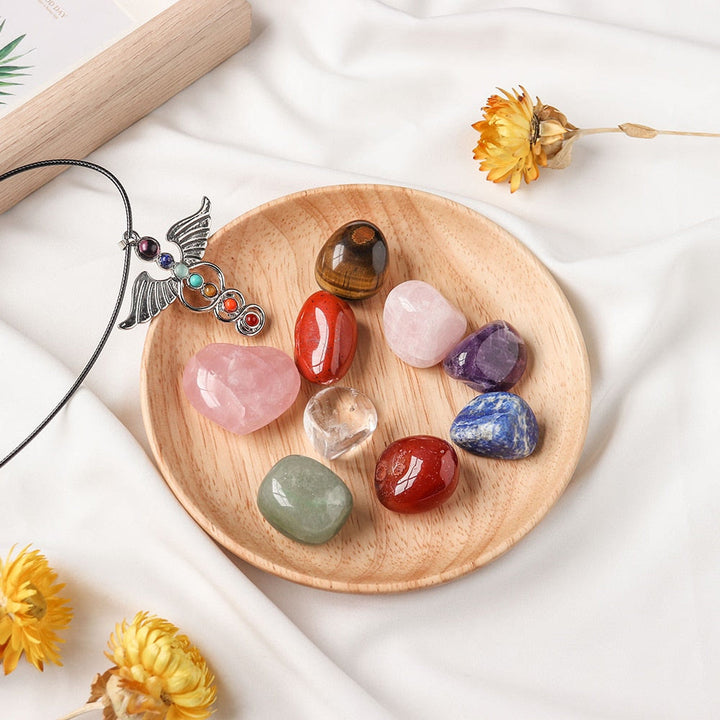 Ensemble de cristaux de pierres précieuses de chakra polies naturelles irrégulières de méditation Olivenorma