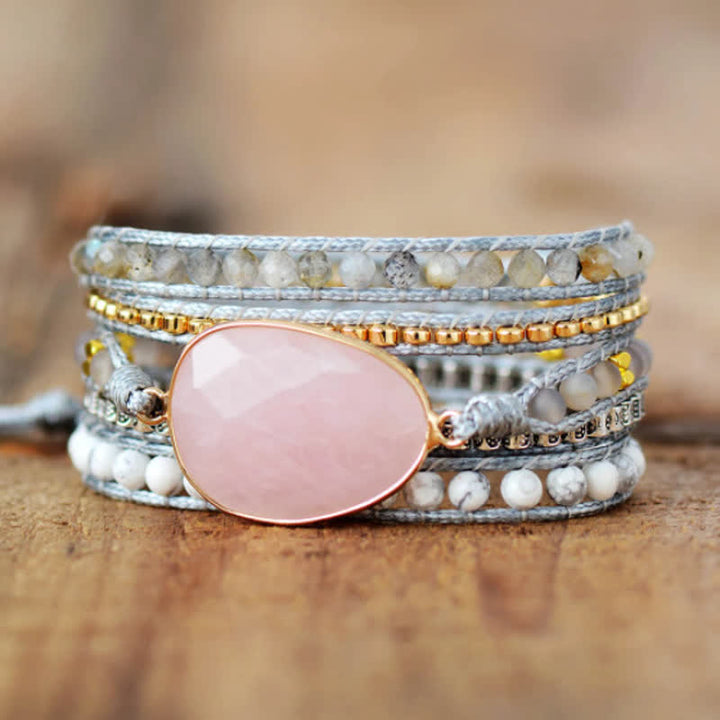 Bracelet enroulé tricoté à la main en quartz rose délicat et turquoise blanche Olivenorma