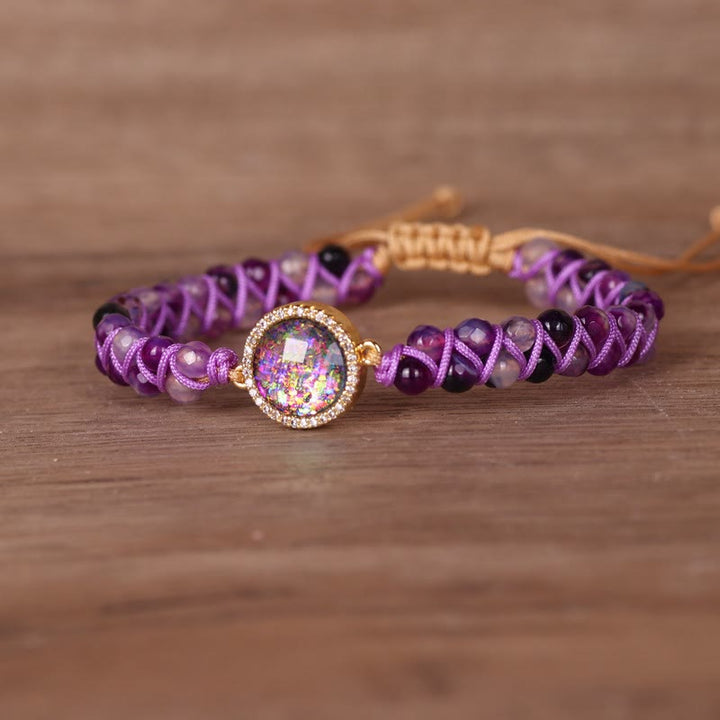 Bracelet tissé pour femme en agate violette Olivenorma