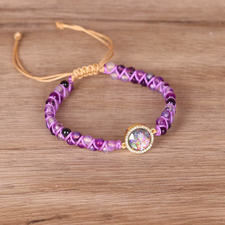 Bracelet tissé pour femme en agate violette Olivenorma