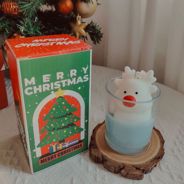 Bougie de Noël en forme de tasse de Père Noël, bonhomme de neige et élan Olivenorma
