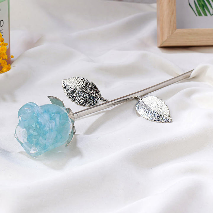 Décoration artisanale en pierres précieuses avec fleur de rose en cristal Olivenorma