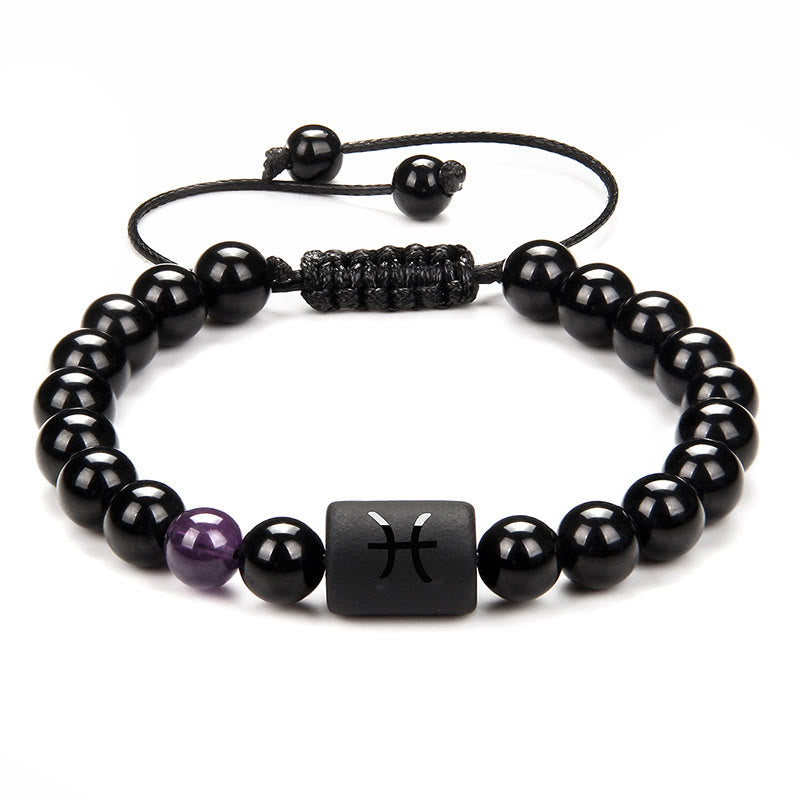 Bracelet tissé pour homme en onyx noir naturel avec signe du zodiaque Olivenorma
