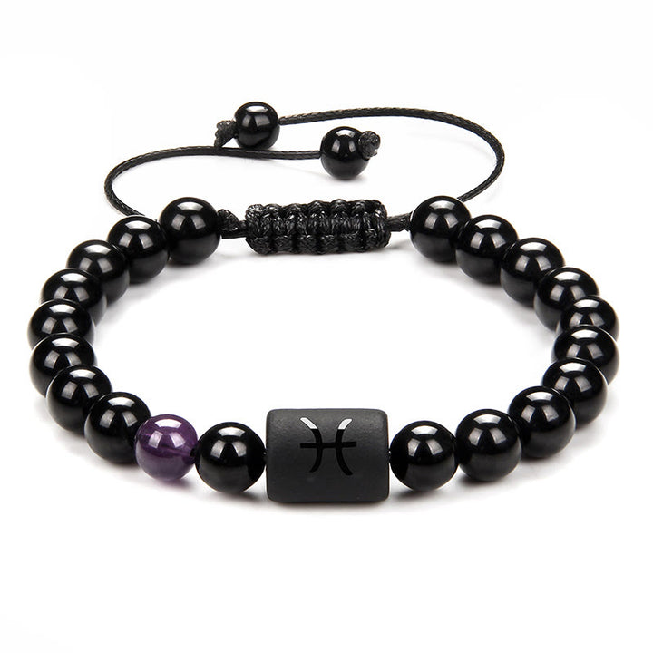 Bracelet tissé pour homme en onyx noir naturel avec signe du zodiaque Olivenorma