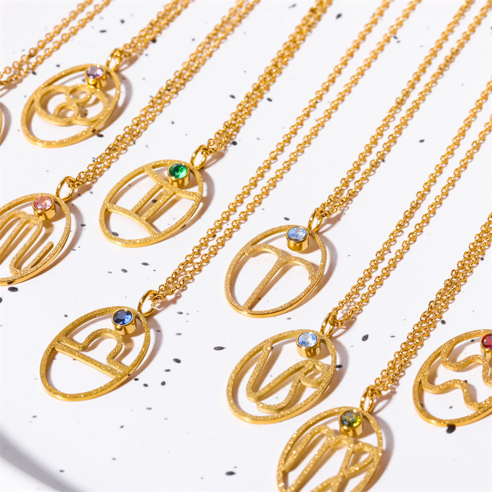 Collier avec pierre de naissance et rune du zodiaque creuse Olivenorma