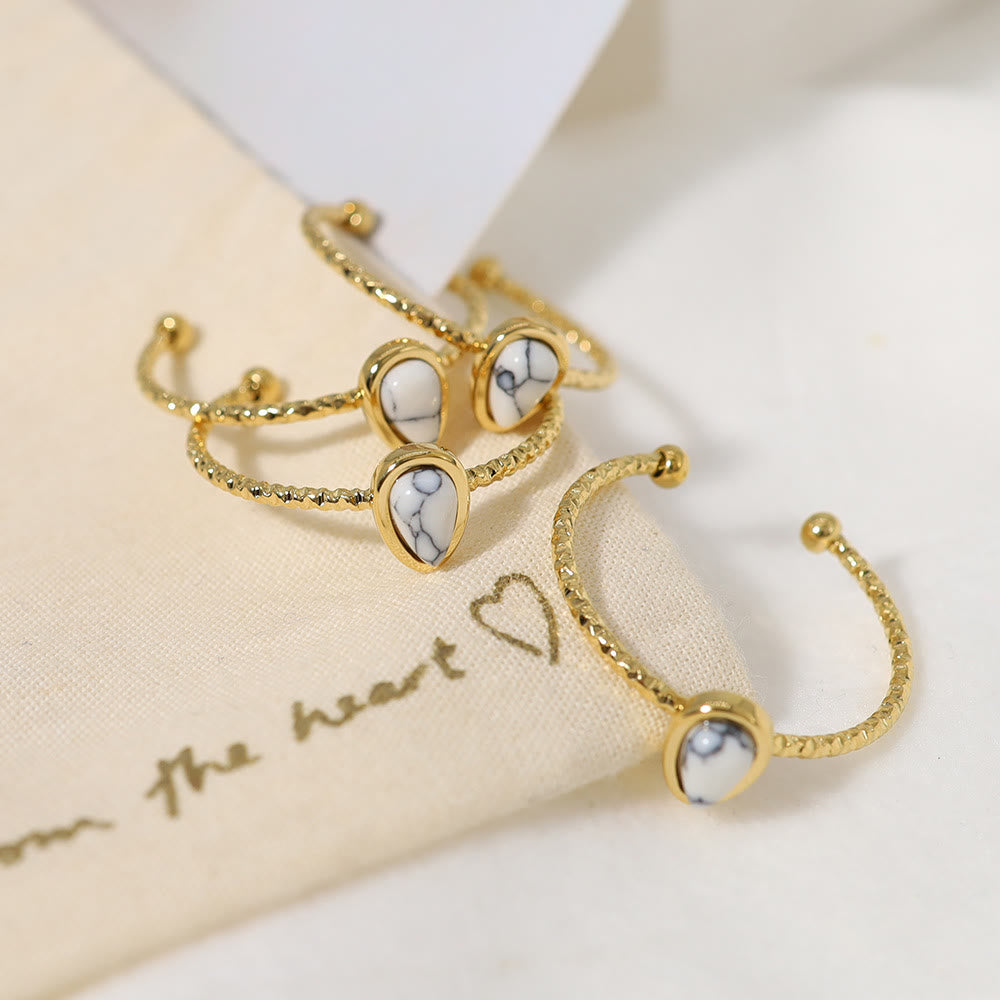 Bague en acier titane 18 carats avec pierre naturelle et goutte d'eau Olivenorma