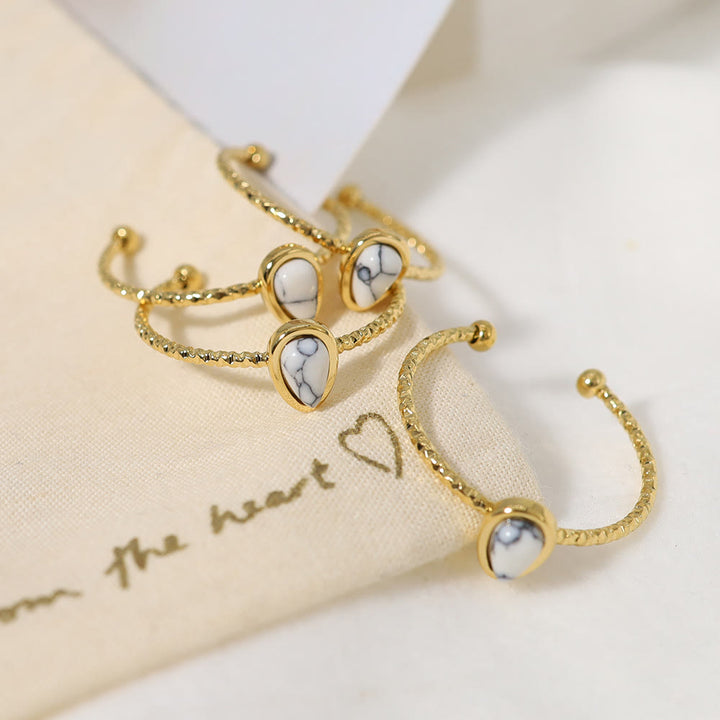 Bague en acier titane 18 carats avec pierre naturelle et goutte d'eau Olivenorma