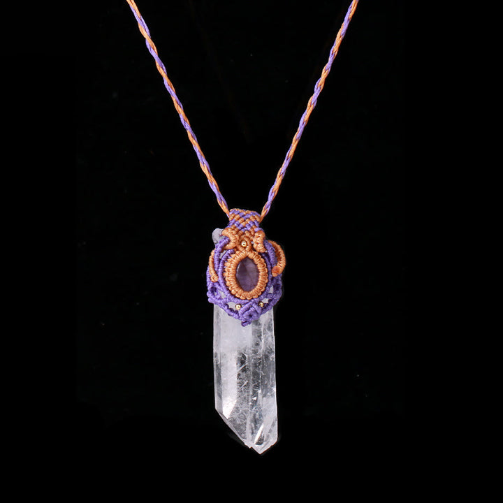 Collier pendentif en pierre naturelle tressée en quartz clair Olivenorma