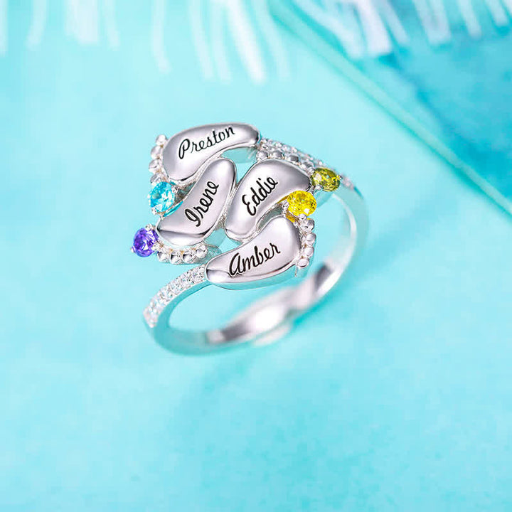 Bague créative avec pierres de naissance gravées pour pieds de bébé Olivenorma