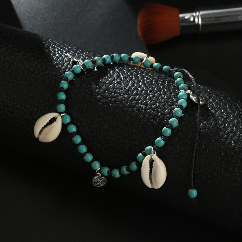 Bracelet de cheville avec pendentif en coquillage et perles turquoise naturelles Olivenorma