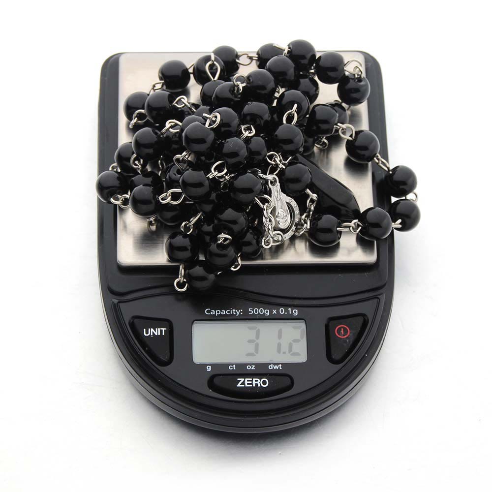 Collier chapelet avec pendentif hexagonal en cristal d'obsidienne chrétienne Olivenorma