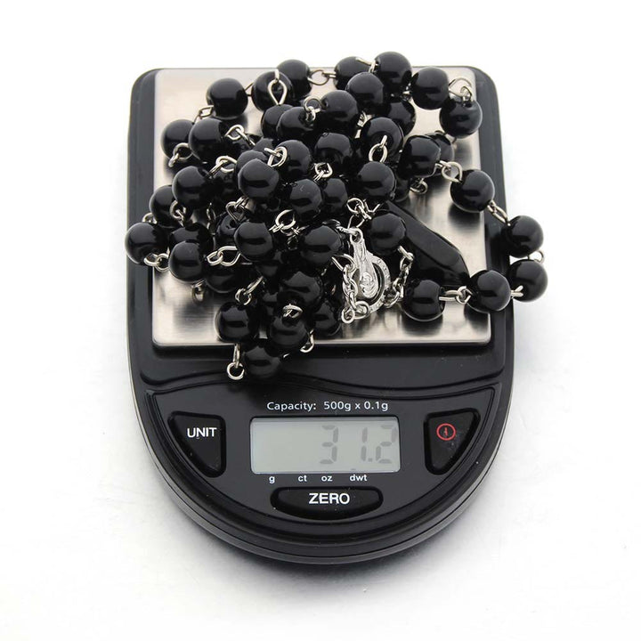 Collier chapelet avec pendentif hexagonal en cristal d'obsidienne chrétienne Olivenorma