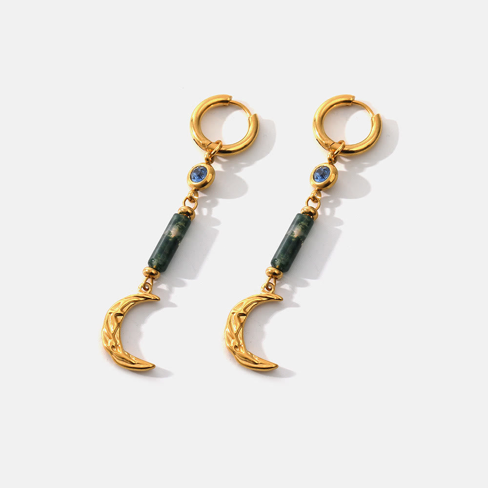 Boucles d'oreilles pendantes en agate mousse et lune Olivenorma