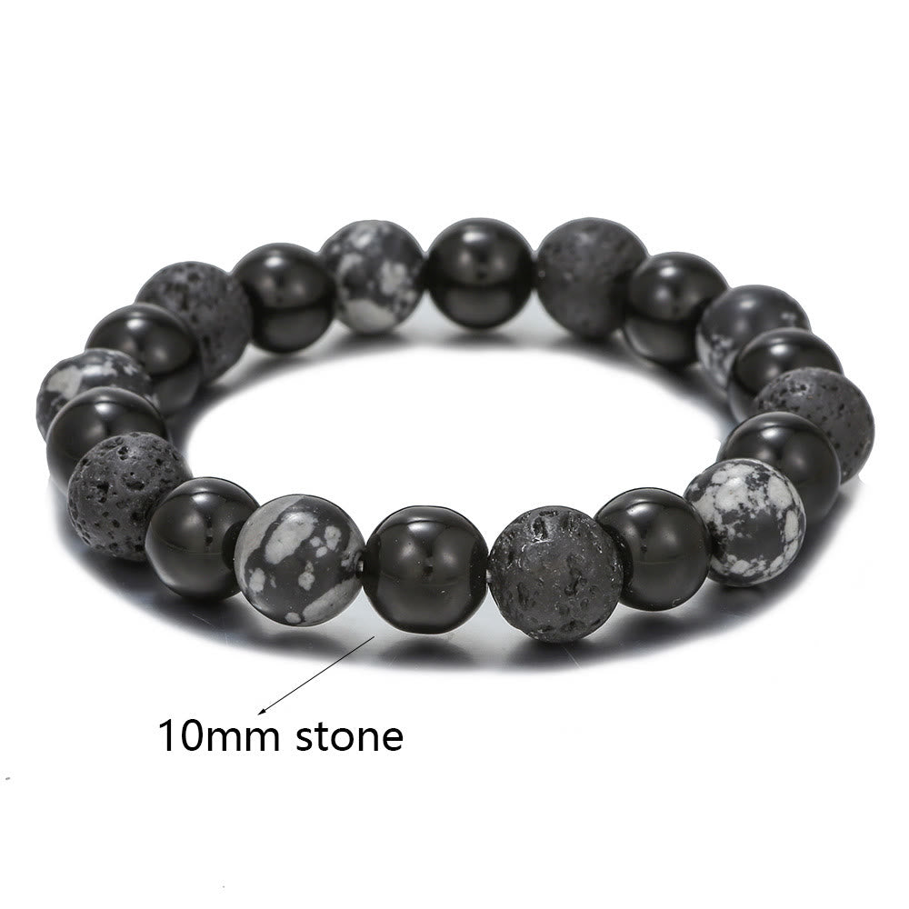 Bracelet pour homme en perles de pierre de lave, obsidienne flocon de neige et onyx noir Olivenorma