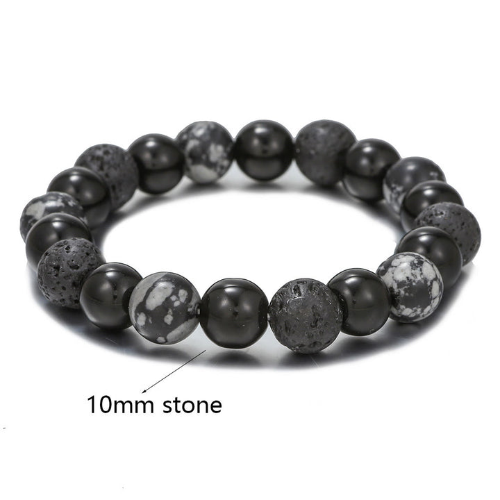 Bracelet pour homme en perles de pierre de lave, obsidienne flocon de neige et onyx noir Olivenorma