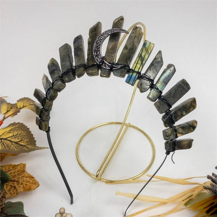 Couronne de cristal pour accessoire de cheveux en amazonite et labradorite naturelle Olivenorma