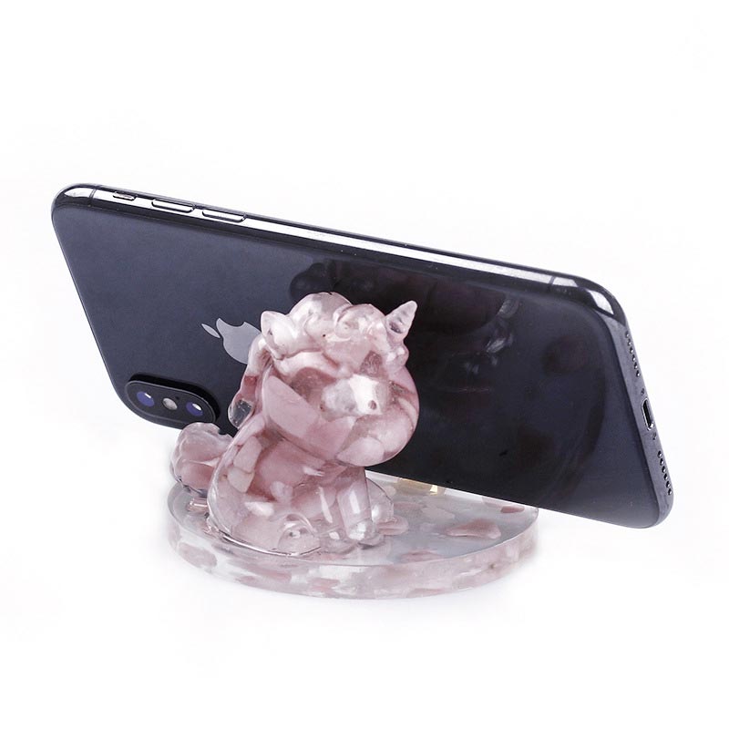 Support de téléphone licorne en cristal rose