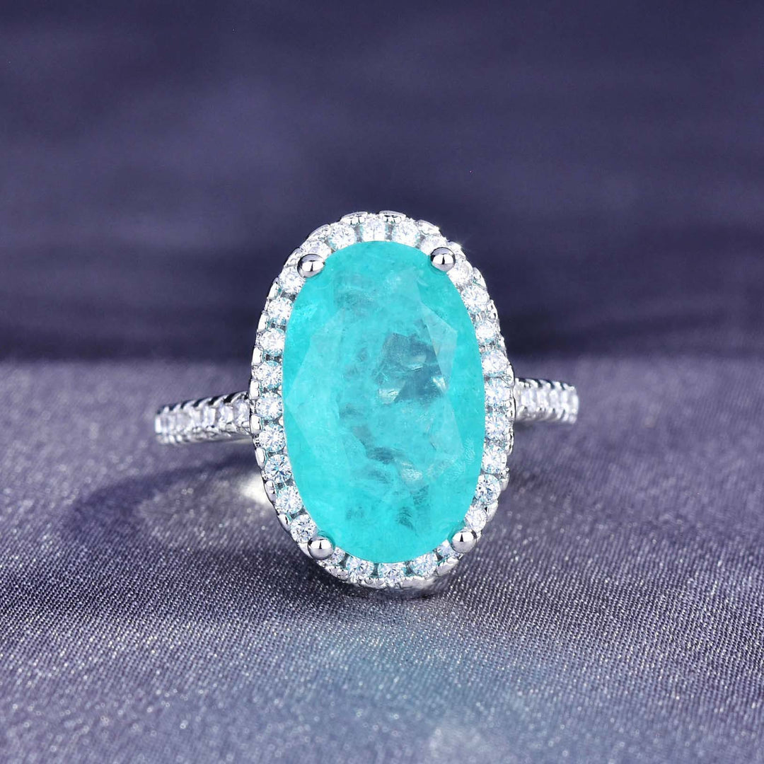 Bague de fiançailles ajustable Olivenorma avec grande tourmaline Paraiba ovale