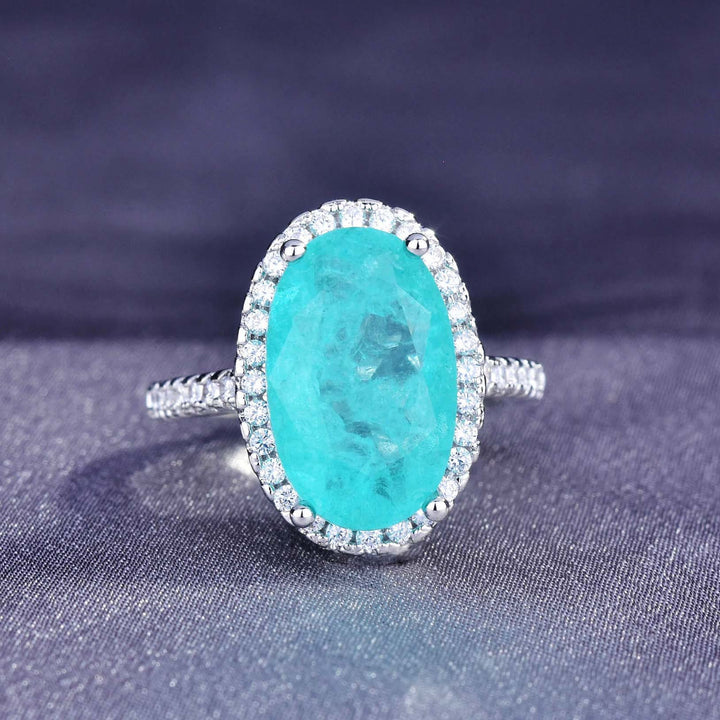 Bague de fiançailles ajustable Olivenorma avec grande tourmaline Paraiba ovale