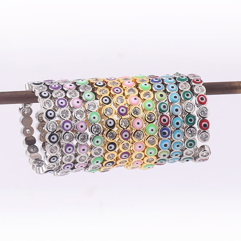 Bague ajustable en zircon blanc avec mauvais œil coloré Olivenorma