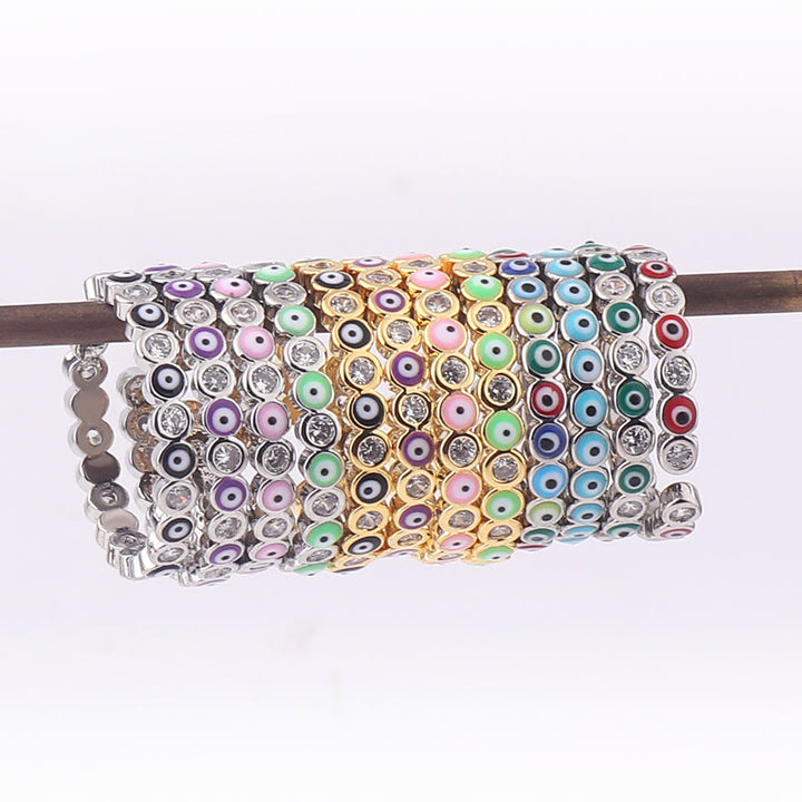 Bague ajustable en zircon blanc avec mauvais œil coloré Olivenorma