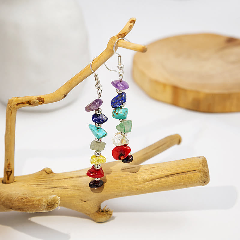 Boucles d'oreilles pendantes en gravier avec pierre des 7 chakras Olivenorma