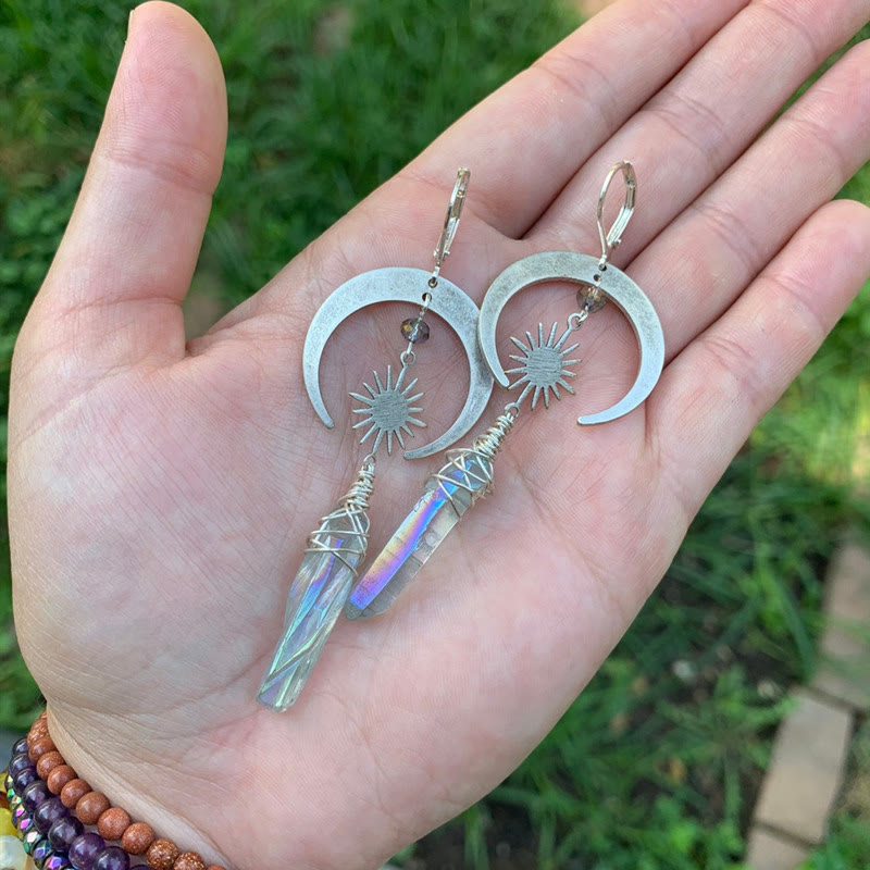 Boucles d'oreilles en cristal irrégulier croissant et étoile Olivenorma