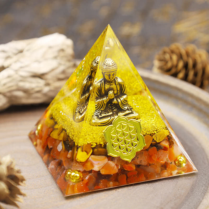 Jaspe rouge Olivenorma avec pyramide orgonite de Bouddha