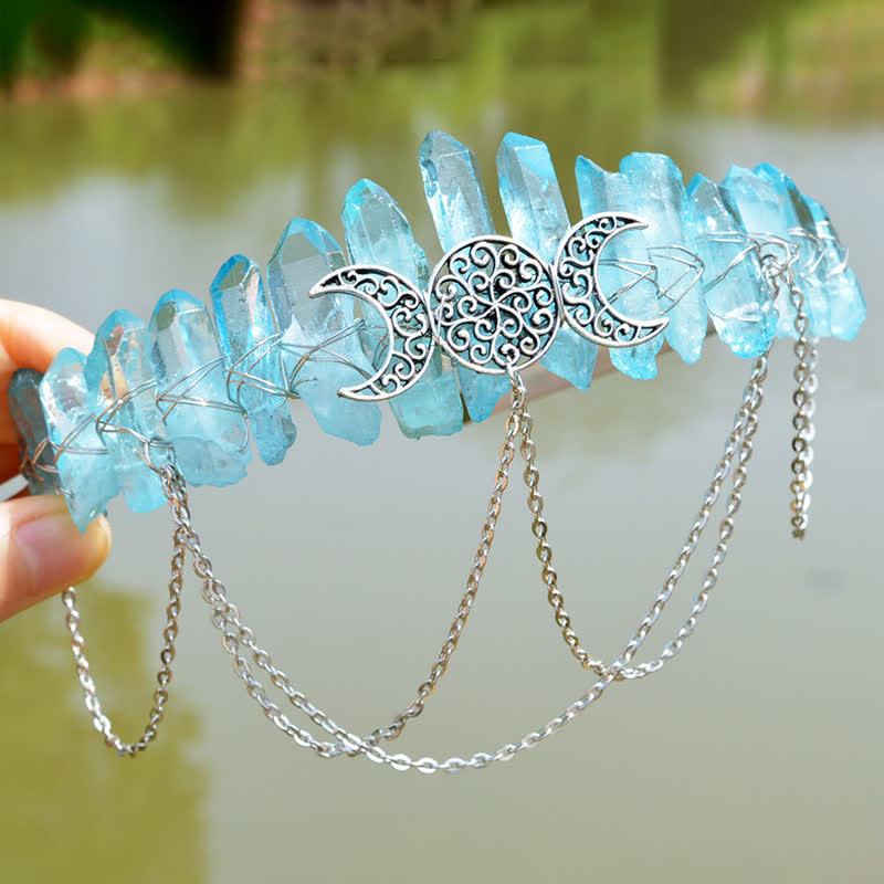 Couronne de cristal naturel de déesse de croissant de lune Olivenorma