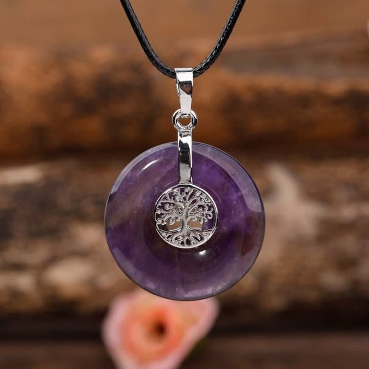 Collier Arbre de vie avec boucle de paix en cristal naturel Olivenorma